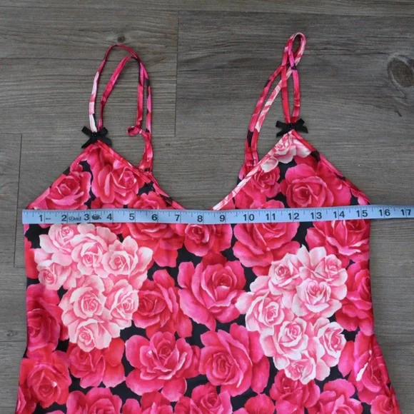 Vintage Y2K Rose Floral Print Pink Coquette Bow Lingerie Slip Dress - Picture 7 of 7